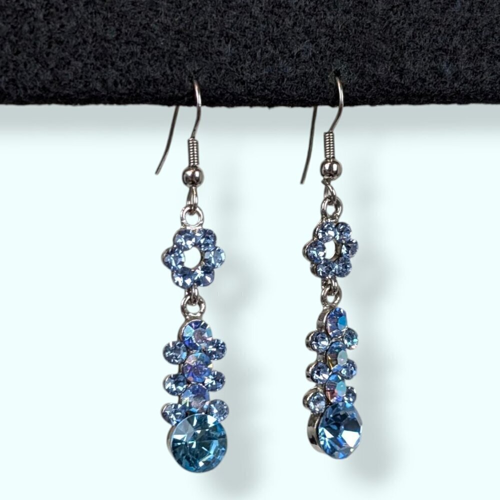 V. Blue Rhinestone & AB Crystal Dangling Earrings